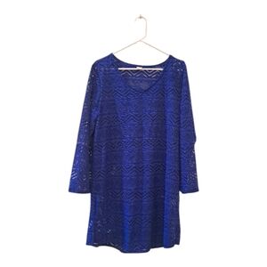 LL Bean  Swimdress Tunic Top royal Blue Lace  size L